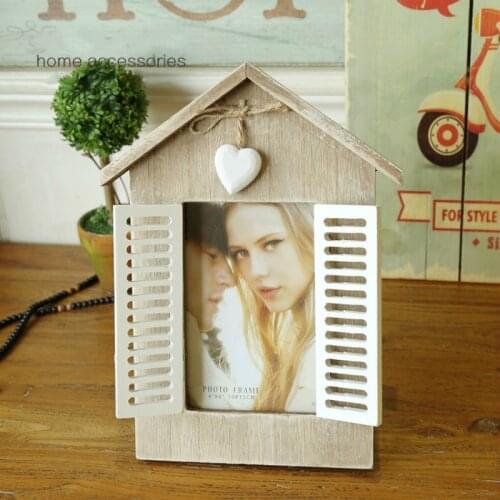 Country Style Wooden Warm Heart House Window Picture Photo Frame Wedding Decoration Photo Prop Frame Gift