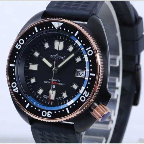 Heimdallr Sharkey NH35A Automatic Mens Diving Watch Sapphire Glass Black PVD Coated Case Luminous Dial 200M Water Resistant