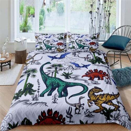 Luxury 3D Dinosaur World Print 2/3Pcs Kids Bedding Set Animal Pattern Duvet Cover Pillowcase Home Textile Queen and King Size