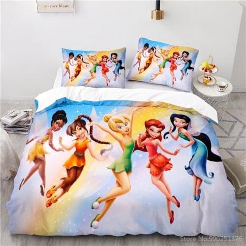 Tinker Bell Disney Fairies 3D Print Bedding Set Queen King Beautiful Girls Duvet Cover Set Comforter Cover Pillowcase Bedclothes