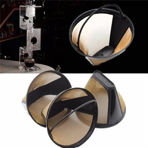 Best Price Reusable Brown Coffee Machine Stainless Steel Mesh Conical Solid-Liquid Separation Coffee Filter Home Cafe Tool