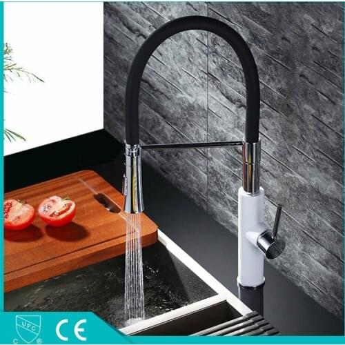 New Single Handle Pull Out Sprayer Pre Hot & Cold Water Kitchen Sink Faucets, chrome /black /white Pull Down Kitchen Faucets