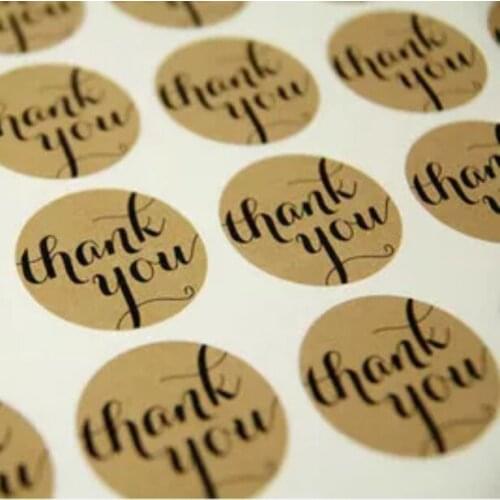 Wholesale 500Pcs/Lot Diameter 3.8cm Candy Cake Party Paper Tag Kraft Seal Label Sticker 'Thank You' Circle Point Sticker