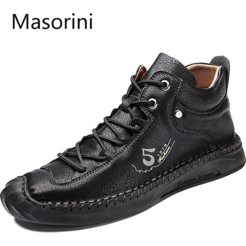 Autumn and Winter Shoes Men British Casual Leather Snow Boots High-Top Handmade Mens Shoes Outdoor High Quality Walking Shoes