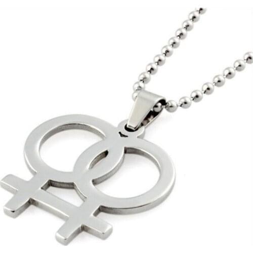 Punk stainless steel Gender Female Symbol Lesbian Dangle Male Symbol Bead chain necklace