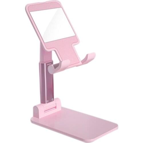 Tablet Holder Desktop Phone Holder Mobile Phone Holder Portable Universal Holder Foldable Mini Pink with Makeup Mirror