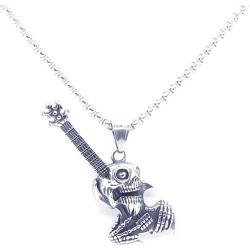 Rany&Roy Newest Skull Guitar Pendant 316L Stainless Steel Jewelry Biker Style Fashion Music Guitar Pendant