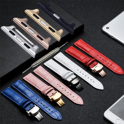 Suitable for iWatch1 / 2/3/4/5 / Apple Watch Leather Strap 38mm-40mm Stainless Steel Butterfly Buckle Strap Wrist Strap Bracelet