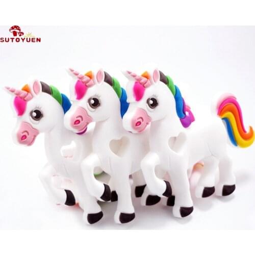 SUTOYUEN 10pcs Silicone Baby Necklace Unicorn Pendant Teething Necklace Bpa Free DIY Chewable Baby Jewelry Toys Accessories