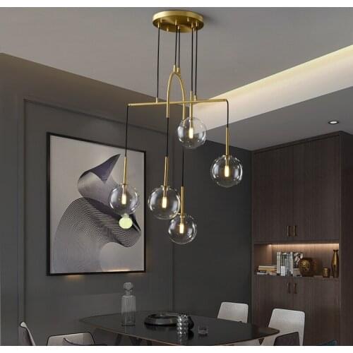 Glass Globe Led G4 Lustre Luminaires Pendant Lights Simple Nordic Gold Metal Hanging Lamp Dining Room Droplight