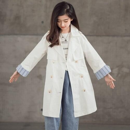 Girl Medium Long British Windbreaker Children Spring Autumn Overcoat Double Breasted Trench For Teenager 14 Years Old 170cm
