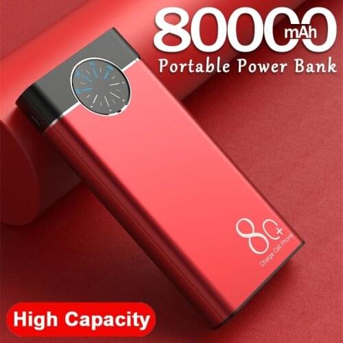 80000mAh Power Bank Portable MobilePhone Fast Charging External Battery with LED Light Roulette Display PoverBank for Smartphone