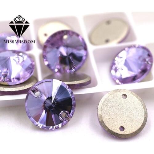 High quality flatback glass sew on rhinestones double hole Round shape Light purple crystal rhinestone diy clothing accessories
