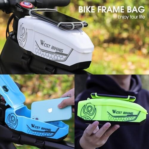 WEST BIKING Waterproof Bicycle Bag With 4-6.5 Inch Phone Holder Front Frame Top Tube MTB Bike Bag PC Shell Cycling Accessories