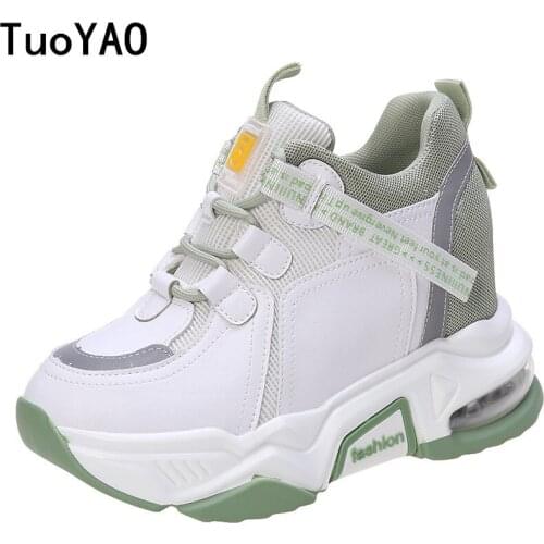 New Women Autumn Leather Platform Sneakers Trainers White Shoe 9CM High Heels Wedges Outdoor Shoes Breathable Casual Shoes Woman