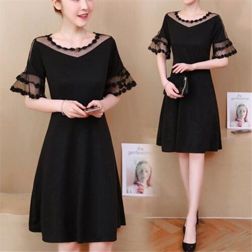 L-5xl 2018 Summer Black Sexy Dress Women Short Sleeve O-neck Dresses Vintage Party Beach Loose Hollow Vestidos Plus Size Mujer