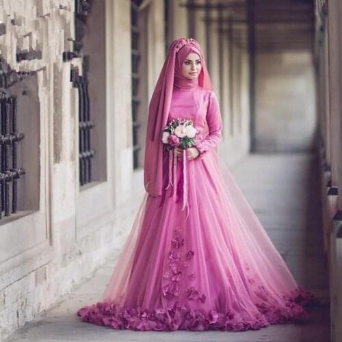 Vestidos de novia Long Sleeves saudi arabia Muslim A Line Wedding Dresses High Neck Appliques Islamic Bridal Gown wedding gown