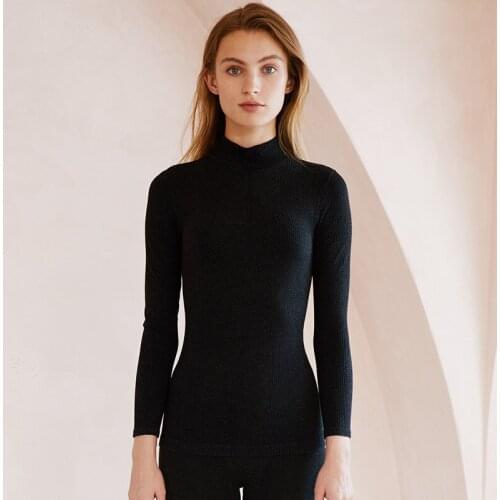 Women Thermal Underwear Autumn and Winter Self-heating Ribbed Bottoming Shirt Warm Turtleneck Slim Long Sleeve Thermal Top