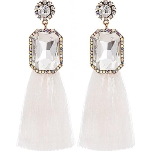 ZHINI 2020 Bohemian Big Tassel Crystal Earrings for Women Champagne Zircon Crystal Dangle Earring Fashion JewelrY Party Gift