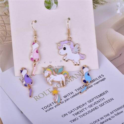 10pcs/pack Cat Unicorn Horse Rainbow star Metal Charms Earring Bracelet DIY Jewelry Making