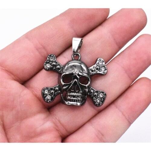 2pcs Hot Sale Black Gold Metal Skull Pendant Accessories Making Handmade necklace Jewelry