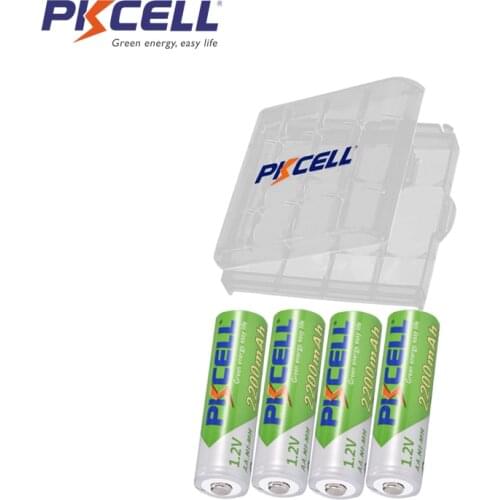 4Pcs PKCELL AA NIMH Rechargeable Battery aa 2200mAh Low Self Discharge Batteries For Camera Toys Packed and 1Pc Battery Box