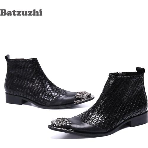 Batzuzhi Luxury Black Genuine Leather Dress Boots Handmade Ankle Boots Men Shoes Business Party Footwear chaussure homme, US6-12