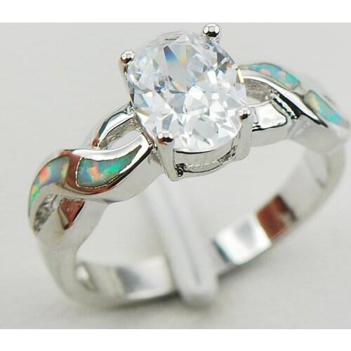 White Crystal Zircon White Fire Opal 925 Sterling Silver Woman Ring Size 7 8 9 10 R1169