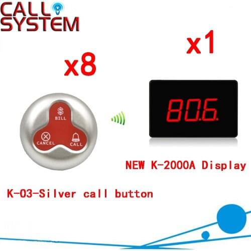 Wireless Waiter Calling System Best Price 433.92MHZ For Restaurant Service Guest Pager CE Passed(1 display+8 call button)