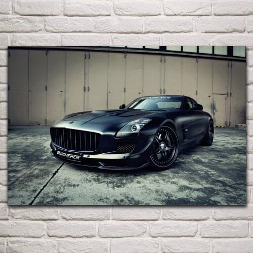 Black SLS63 Supercharged GT tuning supercar artwork fabric posters on the wall picture home art living room decoration KQ166