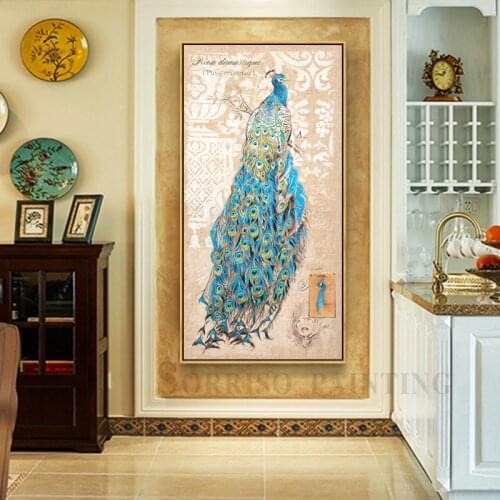 Europe Peacock Vertical Canvas Painting Corridor Wall Art Home Porch Decor Hallway Posters Prints Pictures For Living Room