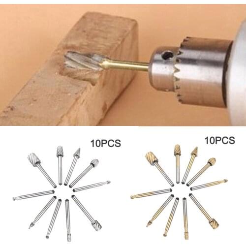 10 Pcs/Set HSS Titanium Dremel Routing Rotary Milling Rotary File Cutter Wood Wear-resistant Practical Household Tools