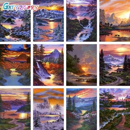 GATYZTORY 60x75cm Paint By Numbers For Adults Sunset Picture On Canvas Landscape Coloring By Numbers Home Decor Acrylic paints