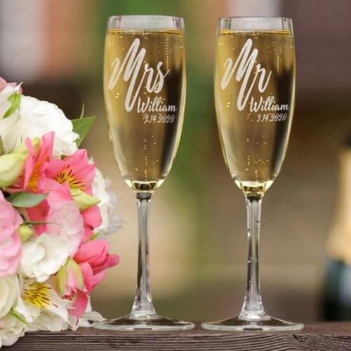 Personalized Wedding Glasses Gold Foiled Toasting Glasses Couples Gift Custom Champagne Flutes Laser Engraved