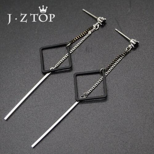 JZTOP Geometry Square Tassel Dangle Earrings Woman Classic Black Crystal Long Drop Earring Female Party Jewelry Oorbellen