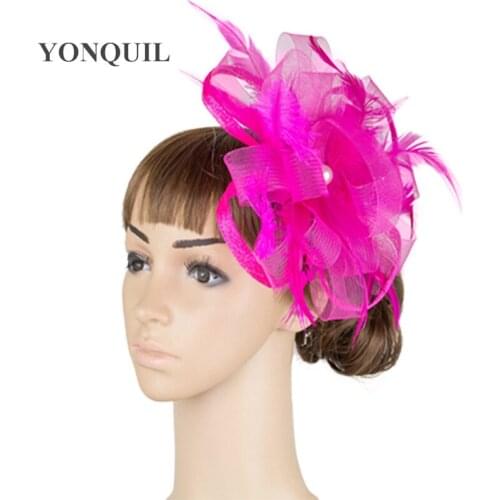 Classical Color Crinoline Fascinator Headwear Feather Colorful Mesh Party Show Hair Accessories Millinery Cocktail Hats MYQ012