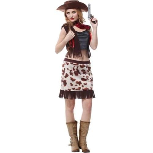 Cool Adult Cowboy Costume for Women Cowgirl Cosplay Dress Suit Wild West Carnival Party Halloween Christmas New Year Costumes