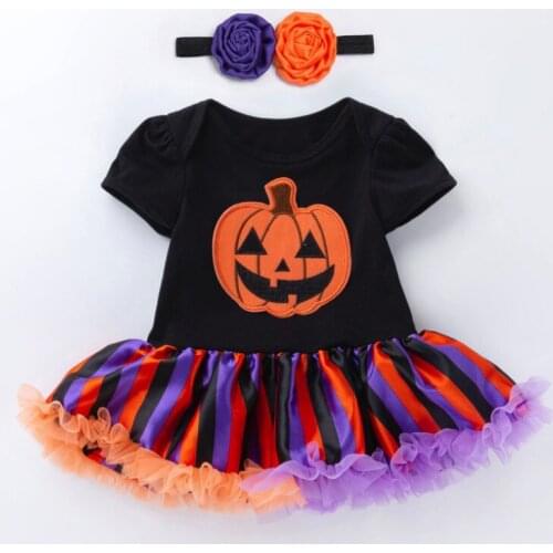 Baby Girls Rompers and Flower Headbands Costumes Set Kids Toddler Ruffled Lace tutu Jumpsuit Cotton Pumpkin Jumpsuit Photo Props