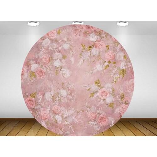 Round circle background watercolor pink flower Backdrop baby shower birthday Party table Covers decoration YY-515