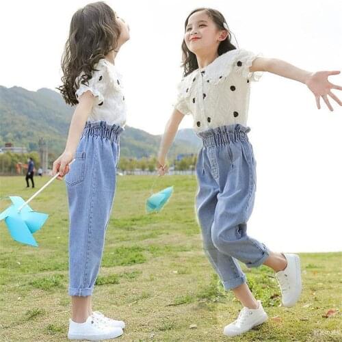 2020 Summer Set for Girls Toddler Kids Loose T-Shirt Top+ Jeans Pants 2pcs Outfits Teenage Girls Clothes