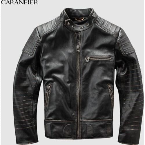 CARANFIER Vintage Genuine Leather Jacket Mens Brand Motorcycle Multifunction Jacket Men Detachable Jackets DHL Free Shipping