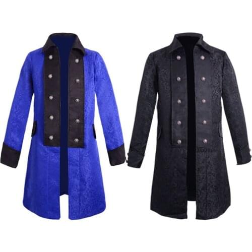 Gentlemen Mens Coat Fashion Steampunk Vintage Tailcoat Jacket Double Buttons Gothic Daxie Frock Overcoat Mens Uniform Clothes