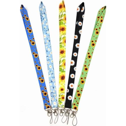 Wholesales 30 Pieces/lot Fashion Daisy Sunflower Mobile Phone Strap Keychains Neck Lanyard Floral Students ID Card Badgr Holder