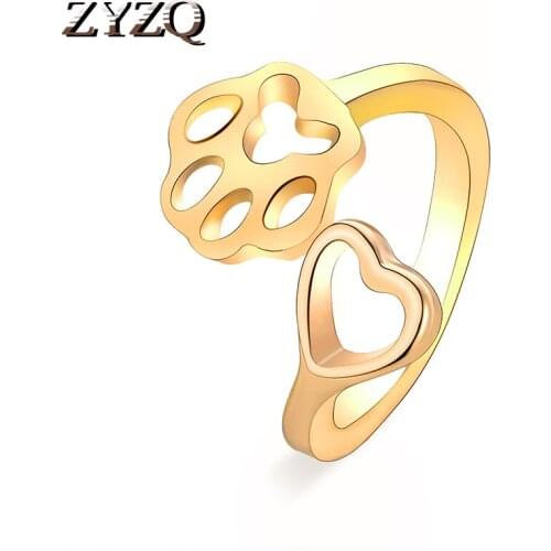 ZYZQ Lovely Heart Cute Bear Paw Shaped Open Rings Rose Gold Blacke Available Hollow Out Daily Accessories Wholesale Lots