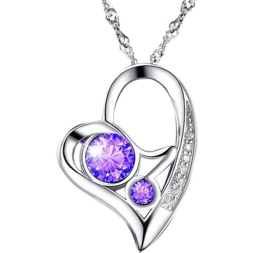 Classical Anniversary Gift Crystal Cubic Zirconia Women Charm Pendant Necklace Heart Shape Romantic 925 Sterling Silver Jewelry