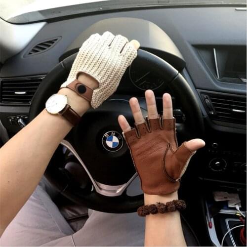 Real Leather Gloves Imported Deerskin Locomotive Motorcycle Gloves Men Women Real Leather Fitness Gloves Non-Slip AM014A