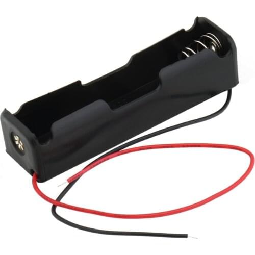 Plastic Battery Case Holder Storage Box for 1 x 18650 3.7V Black with 6" Wire Leads