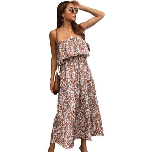 Tube Top Strapless Printed Dress Women 2021 Fashion Casual Large Swing Slim Vestidos Holiday Beach Midi Dresses Female LR1449