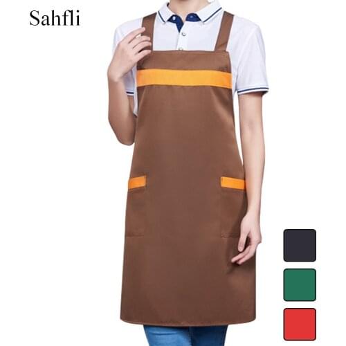 Polyester Workwear Canvas Cotton Waterproof Adult Apron Large Pockets for Loading with Back Straps Elastic Shoulder Strap