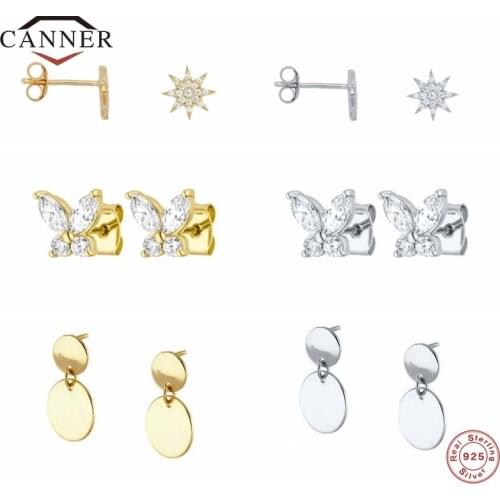 CANNER Real 925 Sterling Silver Exquisite Cute Stud Earrings for Women Piercing Earring Earings Silver Jewelry Pendientes